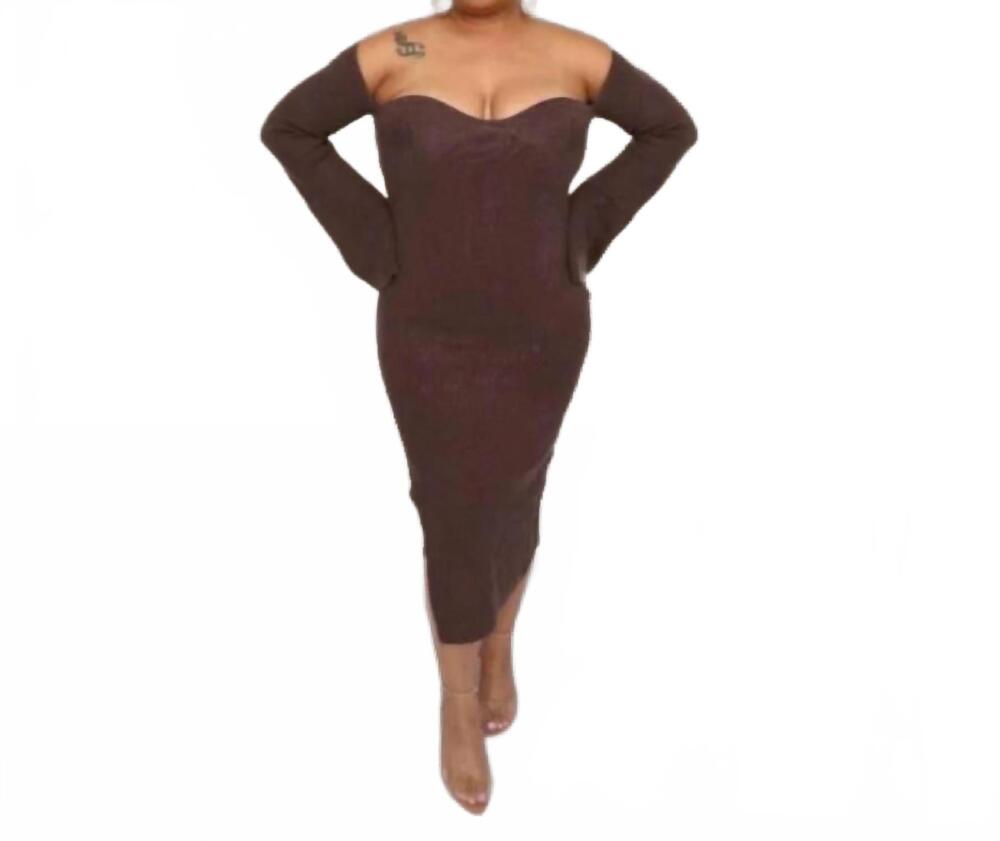 NEW HER BOTARRI coco sweater midi dress in brown